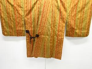 縞に幾何学模様織出し手織り紬道中着